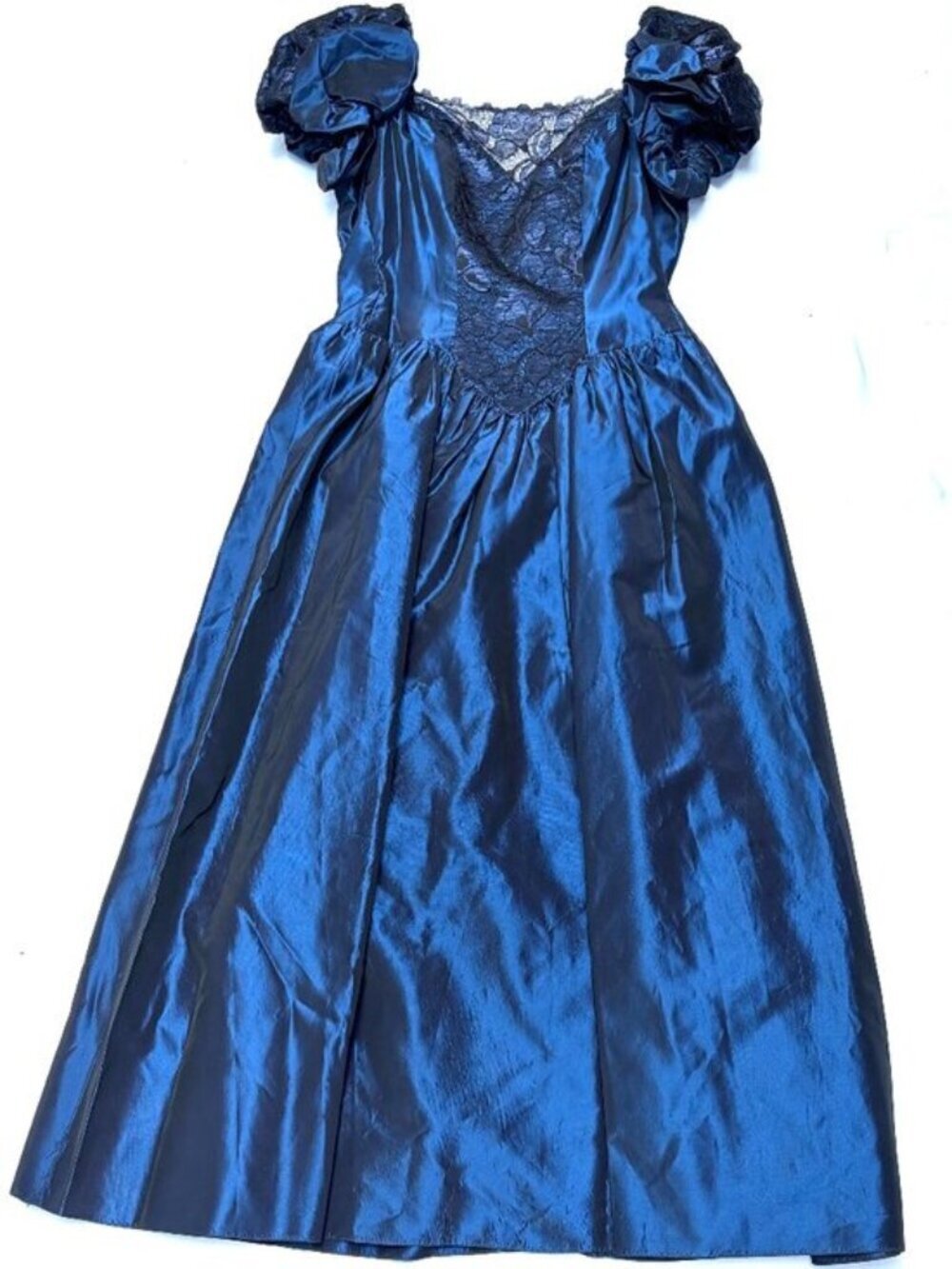 Vintage blue satin prom dress 9 1980s 80s